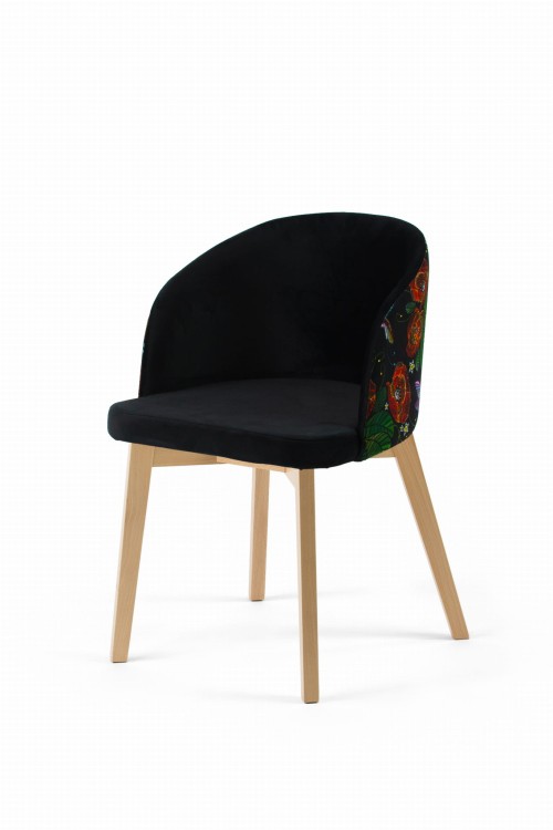 Krzesło tapicerowane Flavio 2  Buk naturalny tkanina czarna Velvet z nadrukiem