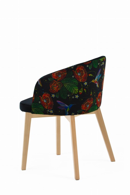Krzesło tapicerowane Flavio 2  Buk naturalny tkanina czarna Velvet z nadrukiem
