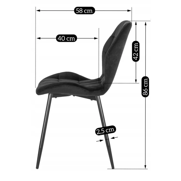 Krzesło LUCKY Czarne Welurowe