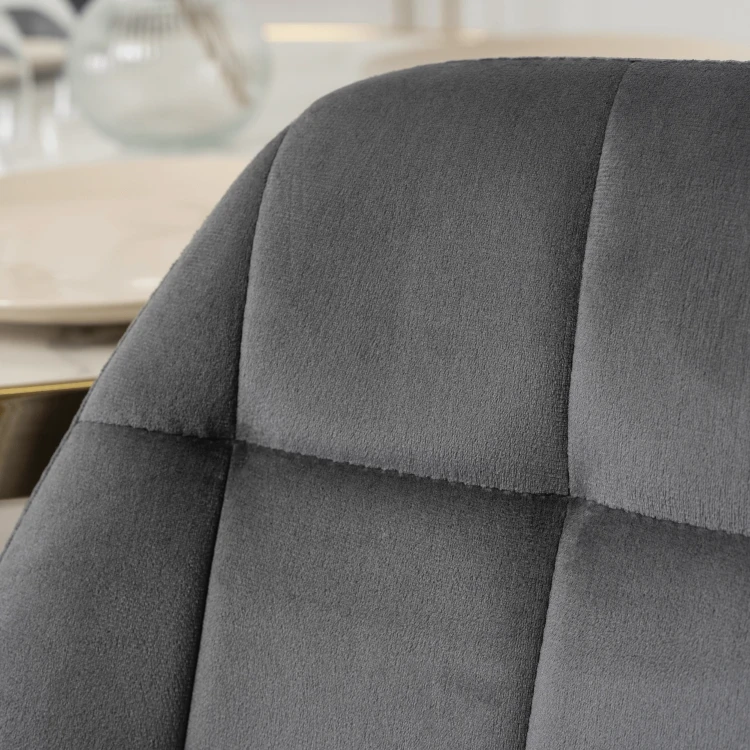 Krzesło LUCKY Szare ze Złotymi Nogami Welurowe