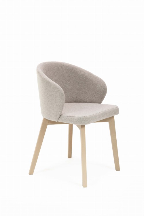 Flavio 5 krzesło tapicerowane beżowe nogi dąb sonoma