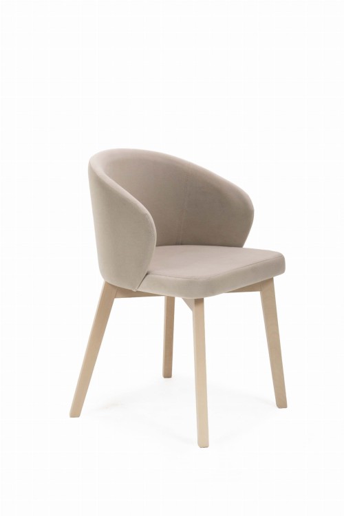 Flavio 5 krzesło tapicerowane beżowe nogi dąb sonoma