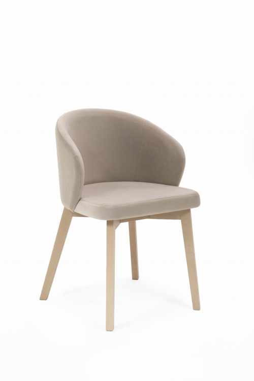 Flavio 5 krzesło tapicerowane beżowe nogi dąb sonoma